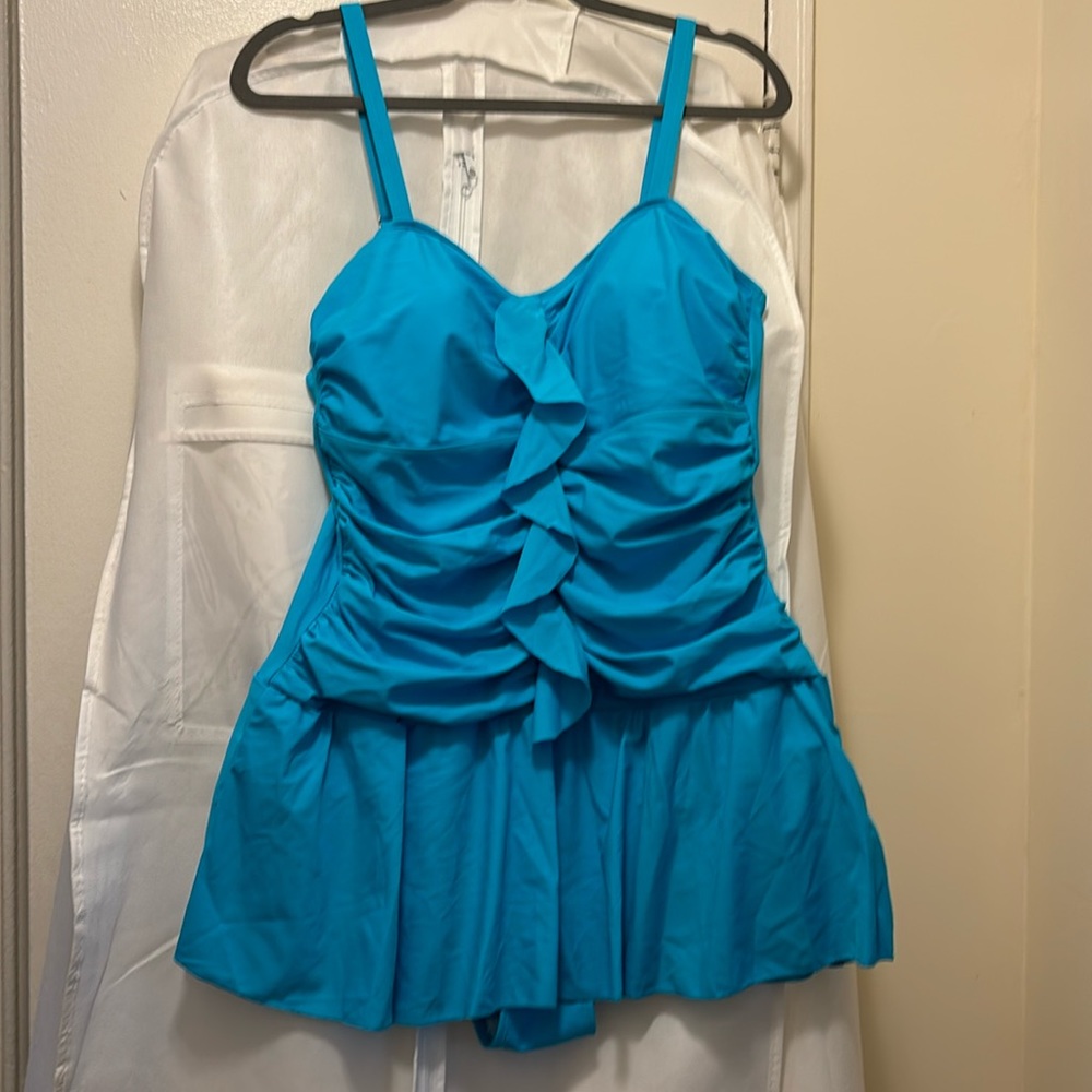 Blue one piece bathing suit